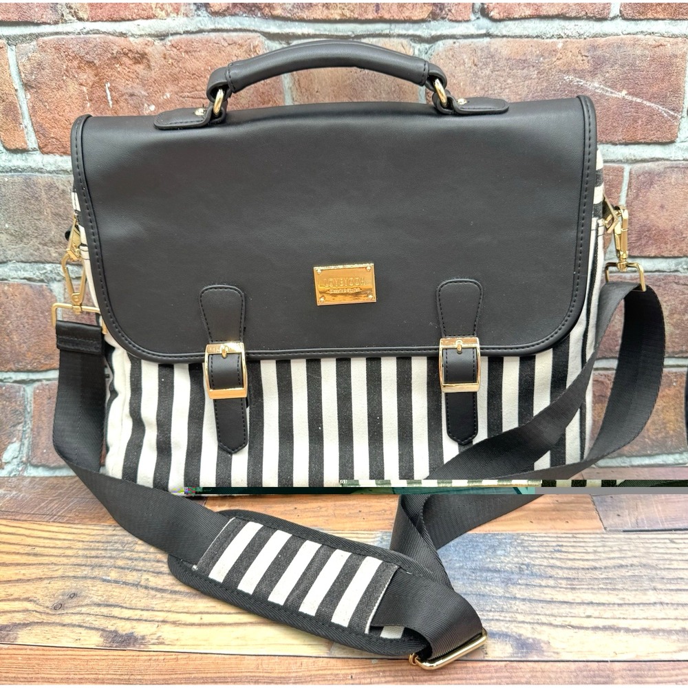 Lovevook Black White Striped Laptop Bag Satchel Shoulder Strap Handle Padded